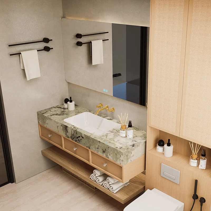 bathroom cabinet rock slab ceramic seamless basin, bathroom wall-mounted washbasin, basin cabinet combination Customizable