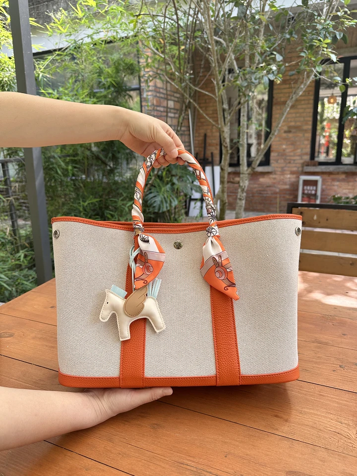 2026 New Canvas Leather Garden Bag Orange Handheld Tote Large