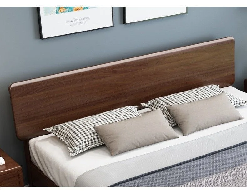 سرير من الخشب الصلب الاسكندنافي، غرفة نوم رئيسية من خشب الجوز، غرفة تأجير، سرير أثاث بسيط وحديث