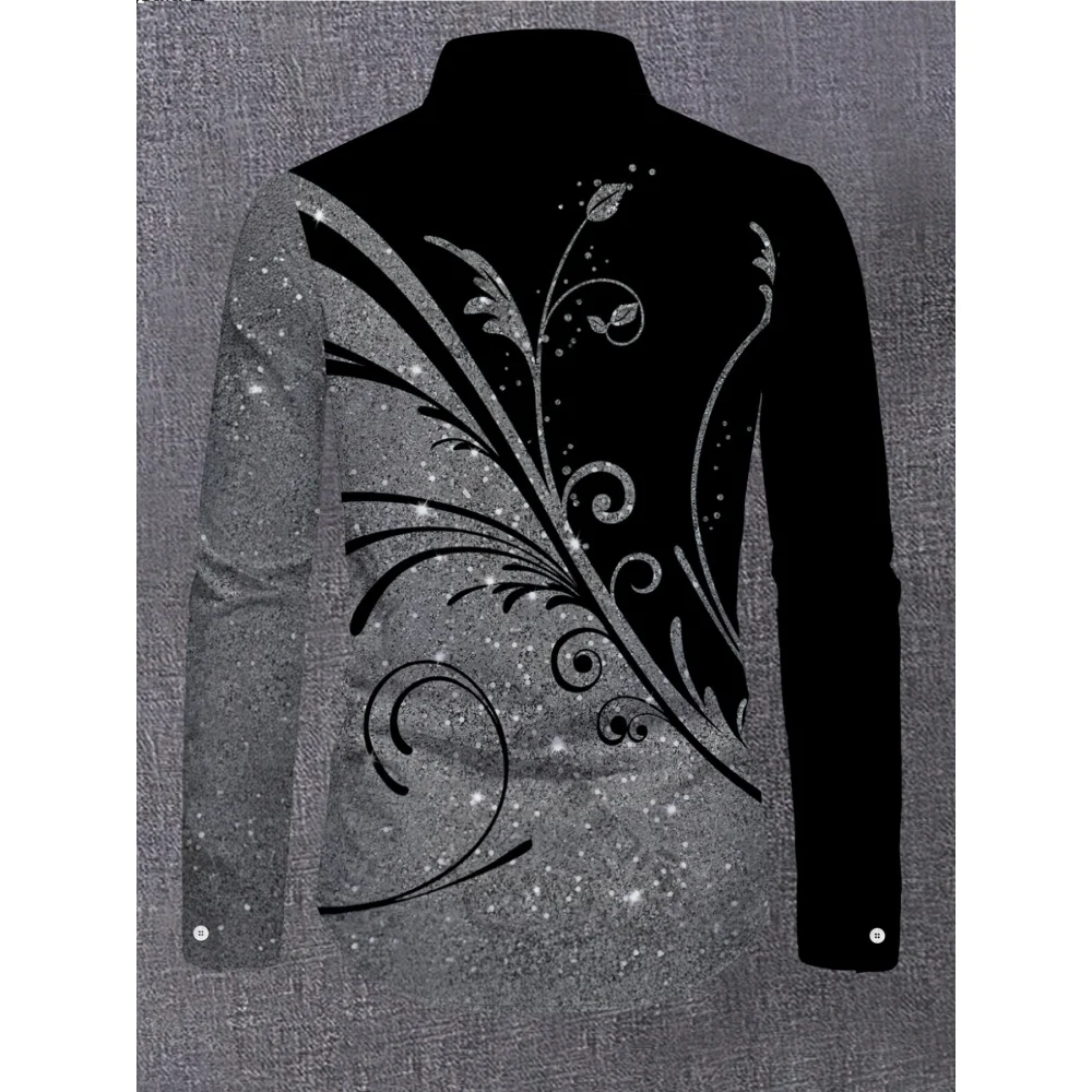 Men's Shirt Glitter Print Long Sleeve Geometric Pattern Business Casual Lapel Top Outdoor Street Fashion Breathable Summer Tops