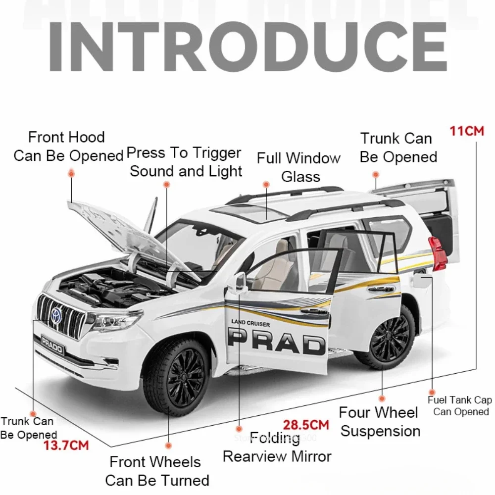 Grande 1:18 Range Rover Prado Modello di Auto Giocattolo In Lega Pressofusa Simulazione Porte Aperta Tirare Indietro Modelli di Veicoli Collezione Ragazzi Regali