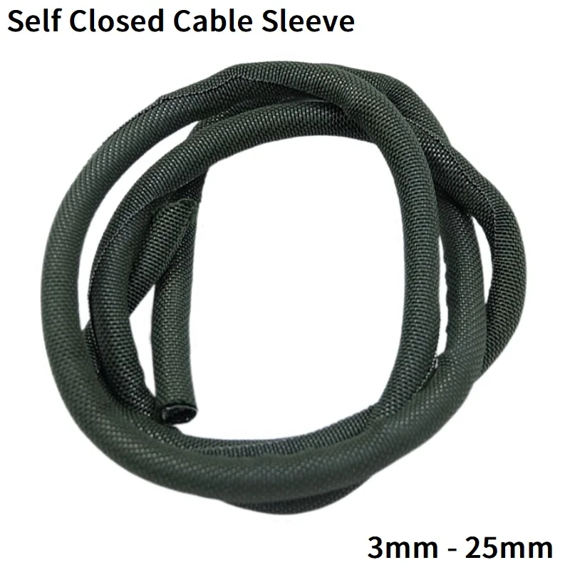 Self Close Cable Sleeve Expandable Braided PET Insulated Flexible Cable Management Spliter Harness Nylon Wire Wrap Protect Green