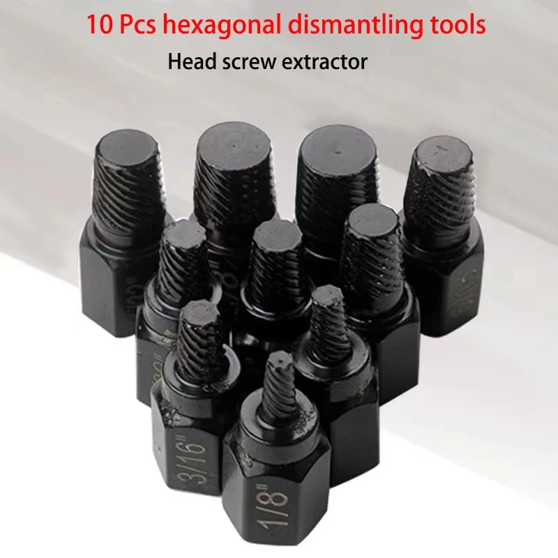 10Pcs Alloy Steel Screw Bolt and Nut Extractor Kit Damaged Screw Remover Set Removal Tool Extraction Sleeve