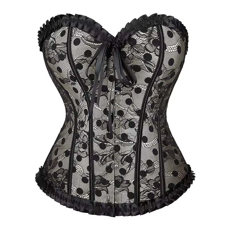 

Sexy Women's Overbust Corsets Ladies Lace Up Polka Dots Fashion Corsets and Bustiers Tops Slimming Body Shaper Lingerie Korset