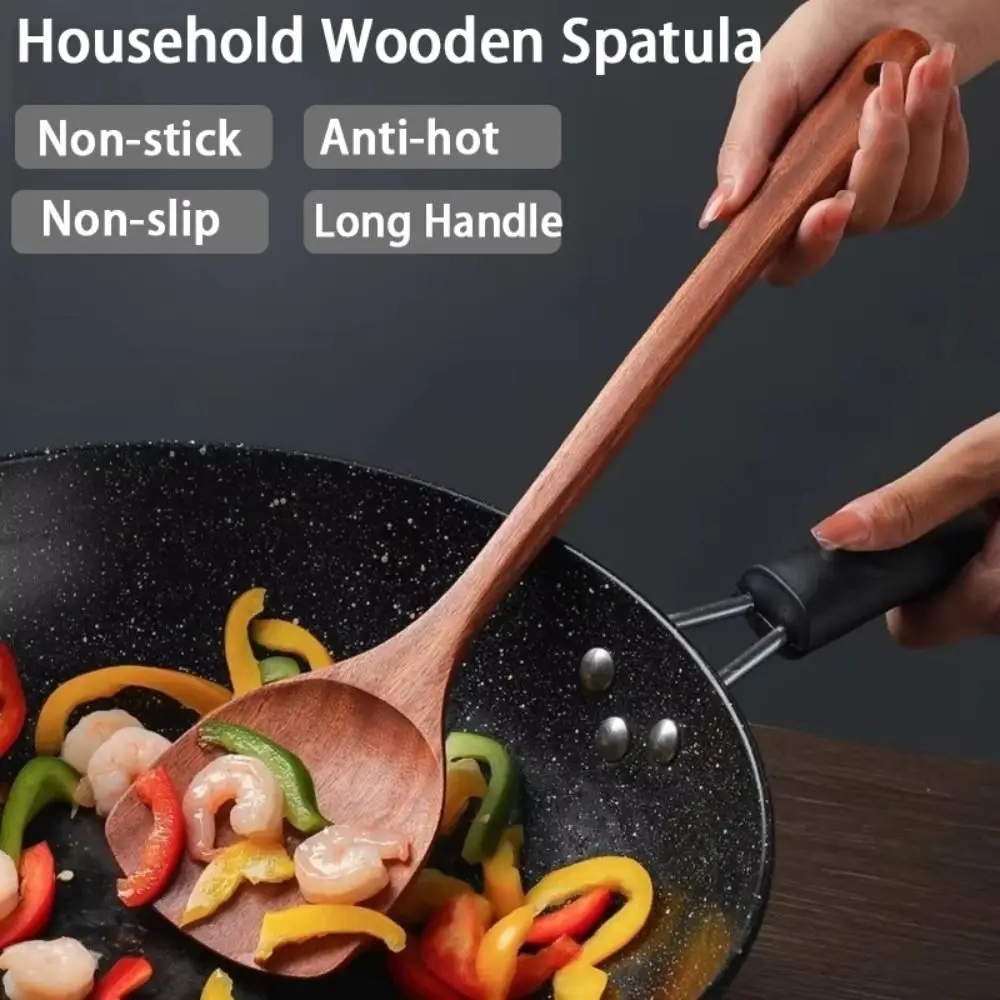 New Non-stick Wooden Spatula Long Handle Anti-hot Rice Spatula Non-slip Frying Spatula