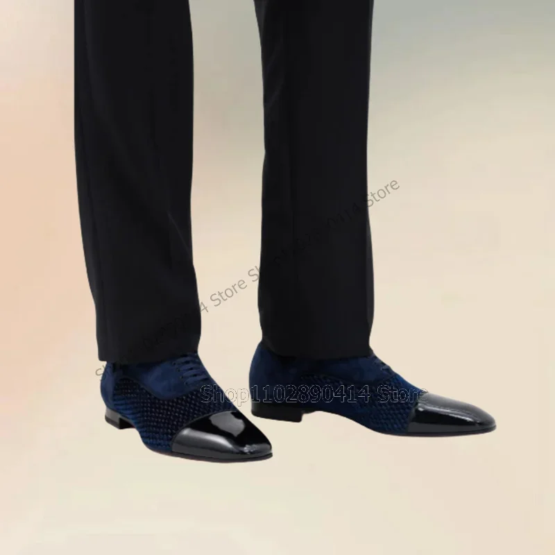 Blaue Fisch Skala Druck Schwarz Patent Leder Männer Schuhe Fashion Slip Auf Männliche Schuhe Luxus Handgemachte Party Bankett Männer Casual Schuhe