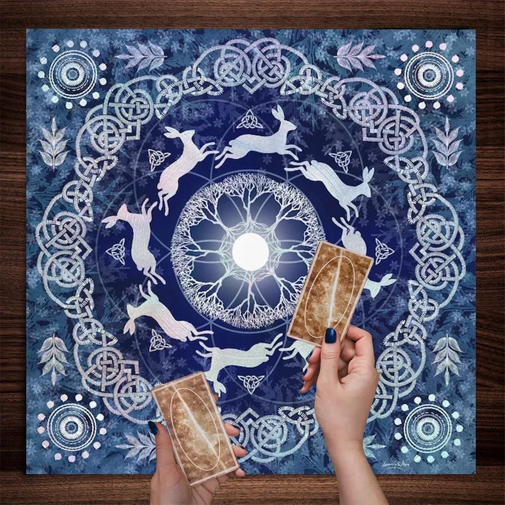 50/75/110/137cm Celtic Secret Realm Tablecloth Tarot Mat Tree Life Moon Rabbit Elf Meditation Room Altar Esoteric Decoration