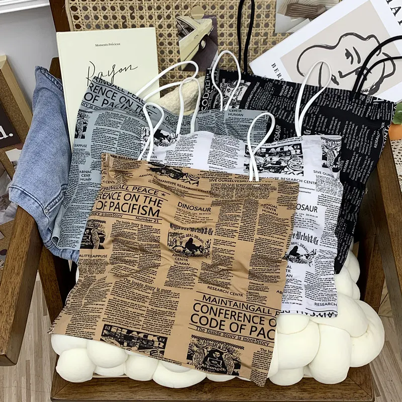 

Chic White Strap Vest Women's Inner Trendy Design Sexy Base Net Red Hot S Top Commute Sle Printed Summer