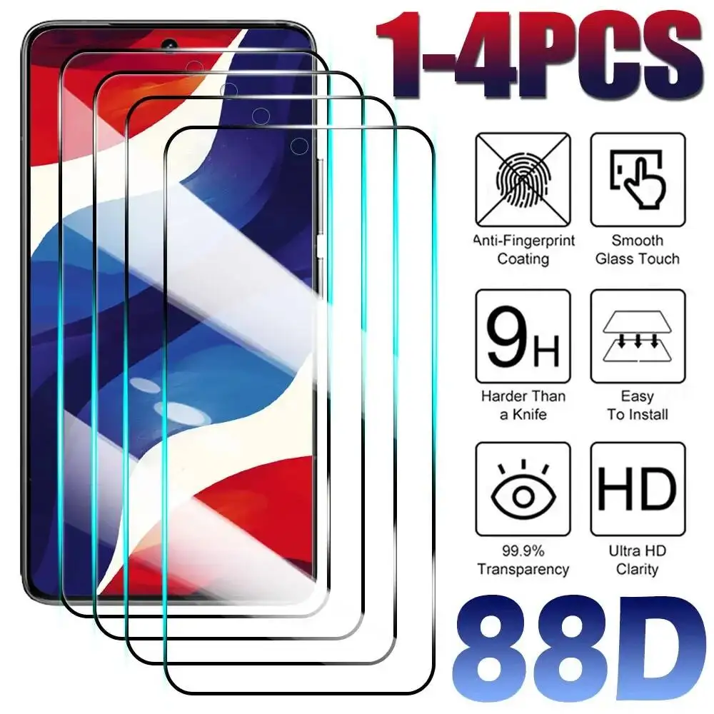 

1-4PCS 88D Full Tempered Glass For Xiaomi Redmi Note Series Screen Protector Film Compatible With 14 13R Pro 12 Turbo 11T 11E 11