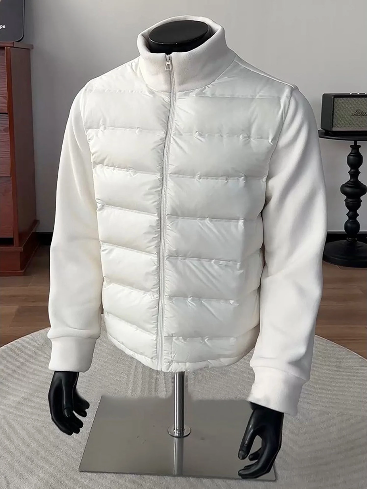 

Мужская легкая пуховая куртка с флисовыми вставками, утепленная, теплая, с наполнителем из белого утиного пуха, зимняя верхняя одежда