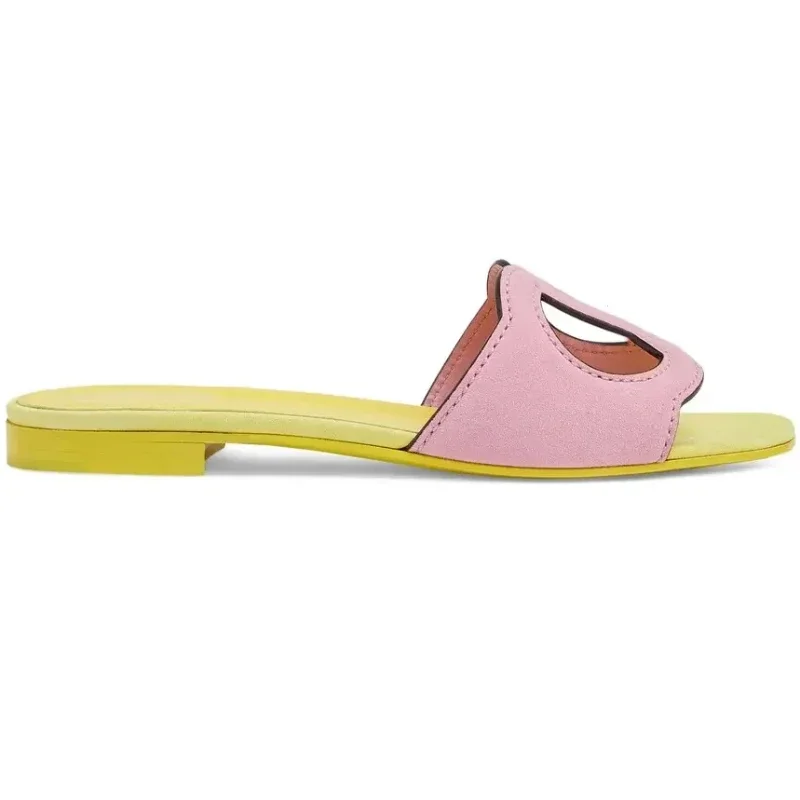 Shoes Slippers Shoes Woman 2024 TrendSummer Sandals Flat Leather Round Head Casual Comfortable Human Character Drag 35-44 With