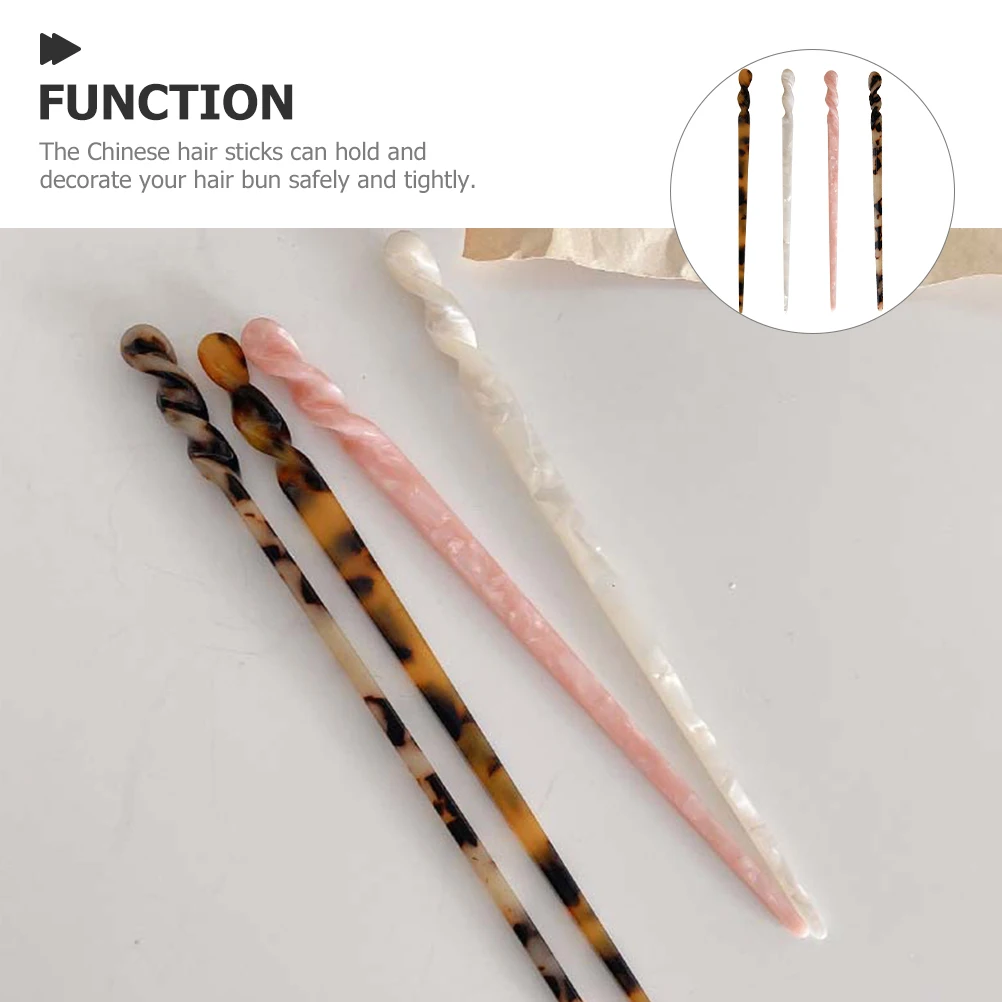 

4 Pcs Retro Hairpin Chopstick Long Decorative Sticks Women Vintage Bun Durable Fine Texture Comfort Hairstyles DIY Parties