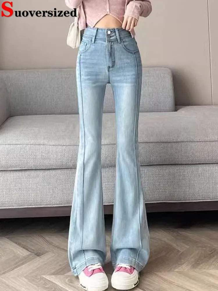 

Vintage Skinny Flare Jeans Women Casual High Waist Chic Wide Leg Denim Pants Korean Fashion Streetwear Stretch Slim Vaqueros New