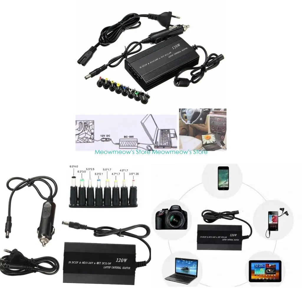 

W91A Универсальное зарядное устройство для ноутбуков мощностью 120 Вт с 8 наконечниками для автомобильных адаптеров для в