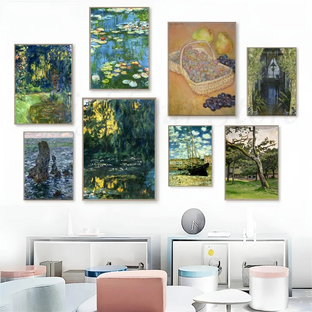 1pc Claude Monet Waterlily Pond Nature Landscape Poster Stickers Home Decor estetica Art murale Room Decor pittura digitale