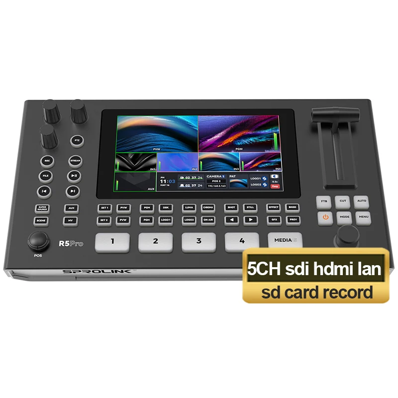 

632 5-канальный SDI hd mi lan 5,5-дюймовый микшер с большим экраном и SD-картой, USB-запись Stream R5S Pro