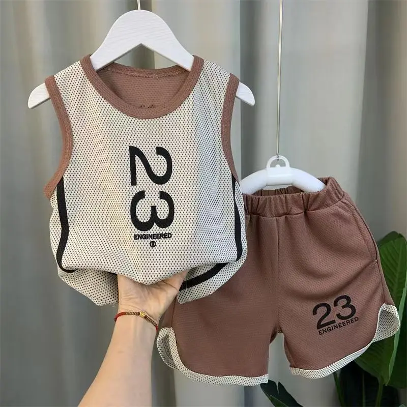 Koreaanse Jongens Zomer Pak Nieuwe Mouwloos Vest + Shorts Tweedelige Voetbal Sport Outfuts Baby Boy Casual Kleding Kinderen 1-8 Jaar Set