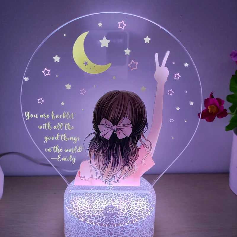 Custom Name Personal Message Acrylic Night Lamp Gift for Students Friend Anniversary 3D UV Print Bedside Light