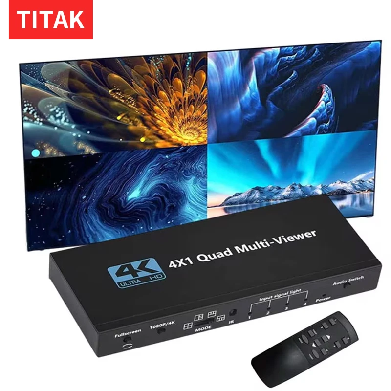 HDMI Multiviewer 4K 4X1 HDMI quad viewer 4 in 1 HDMI Multi-viewer seamless hdmi switcher Switch with Remote conttrol and scaler