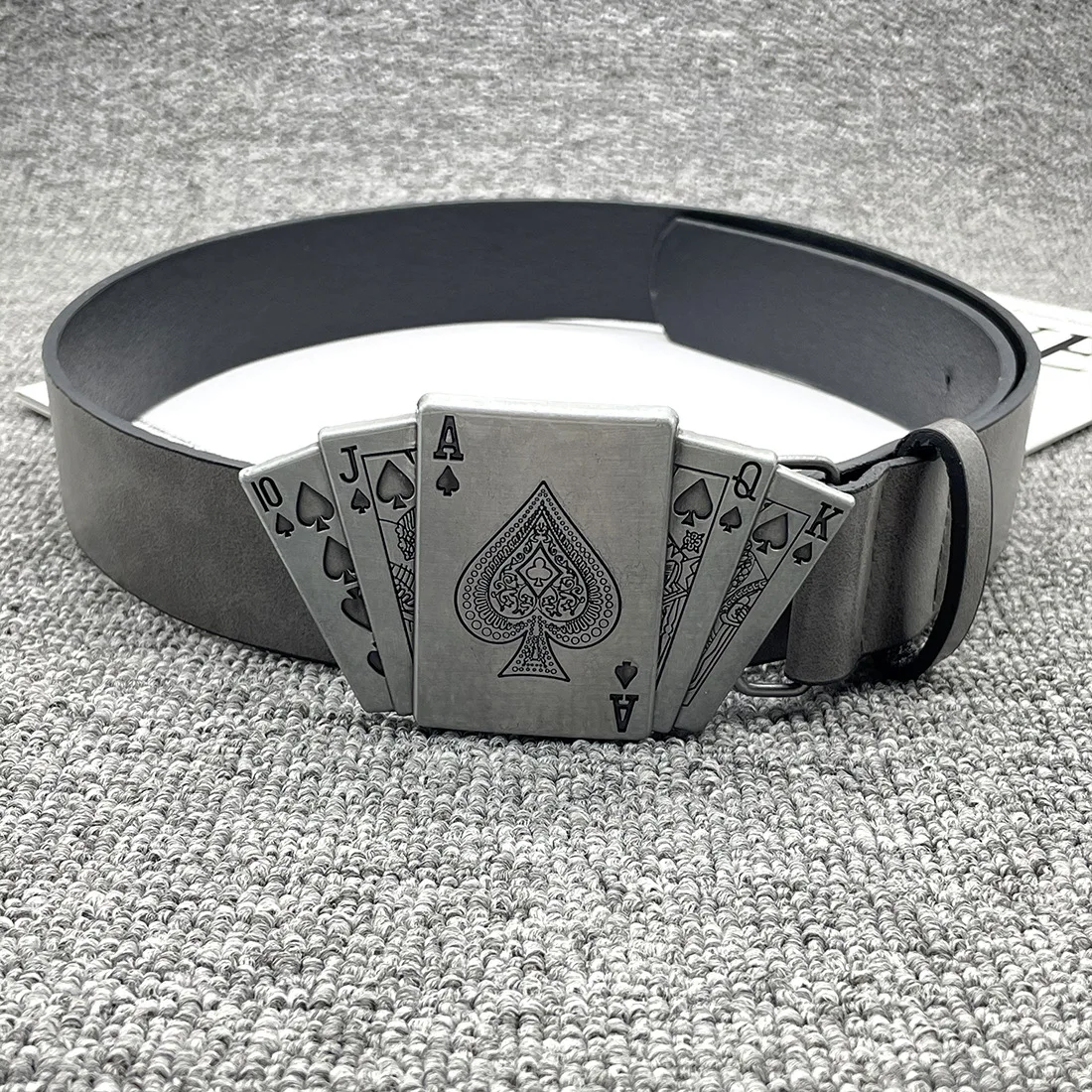 2025 Black men's belt punk personality belt Korean version punk domineering skeleton poker fashion casual rock trend Y2k belt