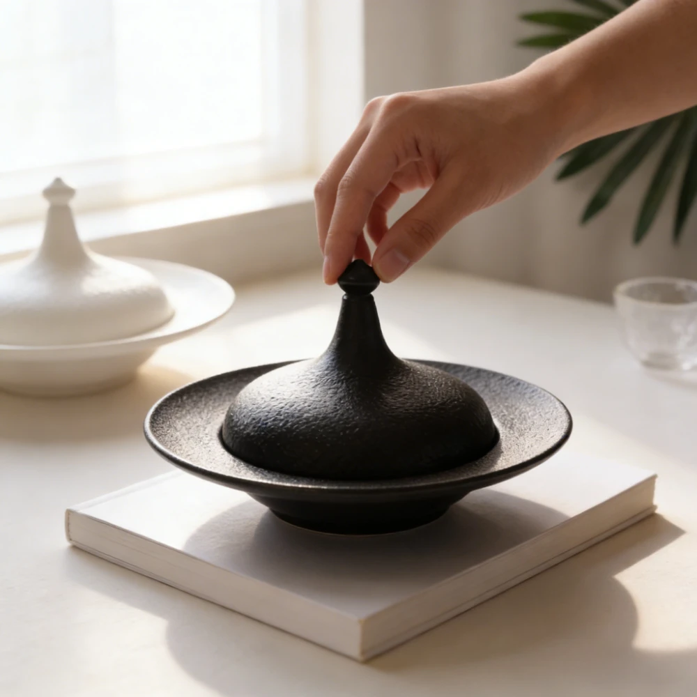 

Creative Ceramic Tableware Home Stone Pattern Crown-shaped Soup Bowl Matte Finish with Lid Simple and Elegant Style Soup Plate