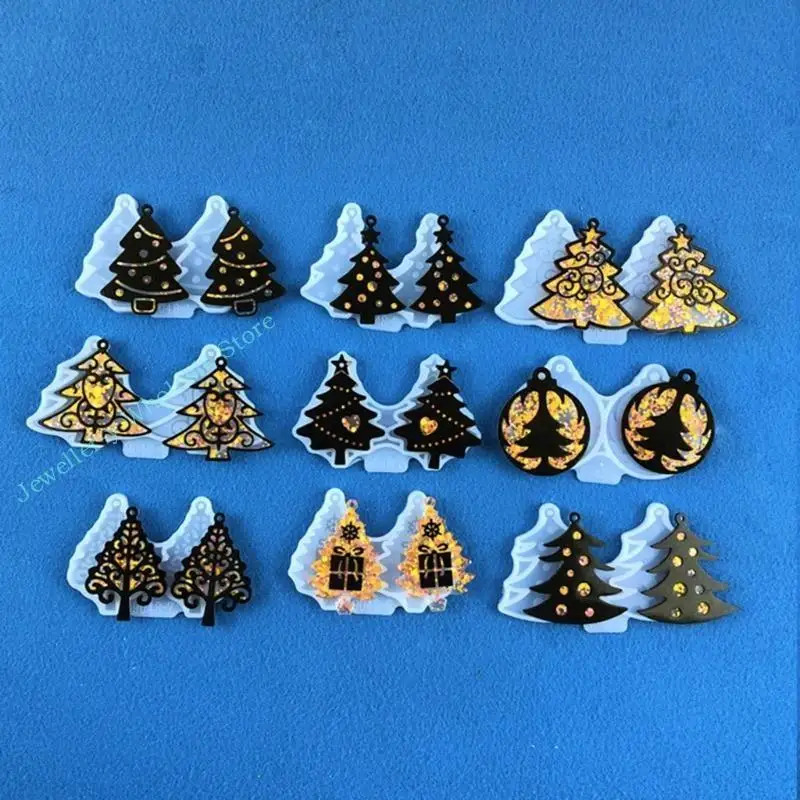 

R7UF 9 Pcs Christmas Tree Assembled Mold Silicone Earrings Mold Handmade Fashion Charm Molds for Jewelry Making Pendant Craft