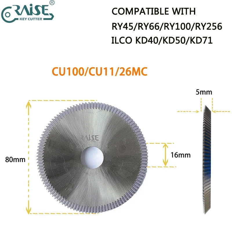 

Milling Cutter RY10030 CU100 CU11 26MC 80x5x16 Compatible with RYTAN RY45 ILCO KD40 KD71 Key Machine Locksmith Tools