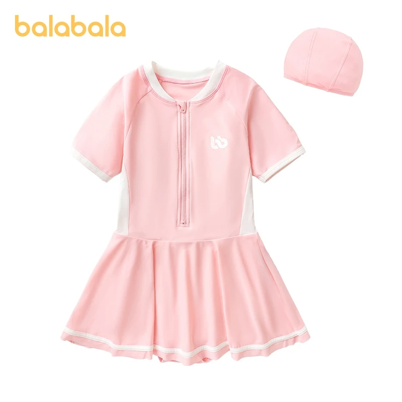 

Balabala Girls' Swimsuit 2025 Summer New One-piece Dress Solid Color Trendy
