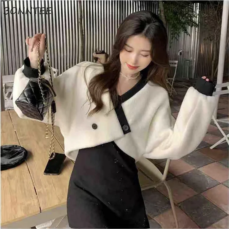 Baggy Crop Furry Winter Coats Women Parkas Sweet Korean Fashion Warm Clothes  Luxury Ins Design Cozy Aesthetic All-match