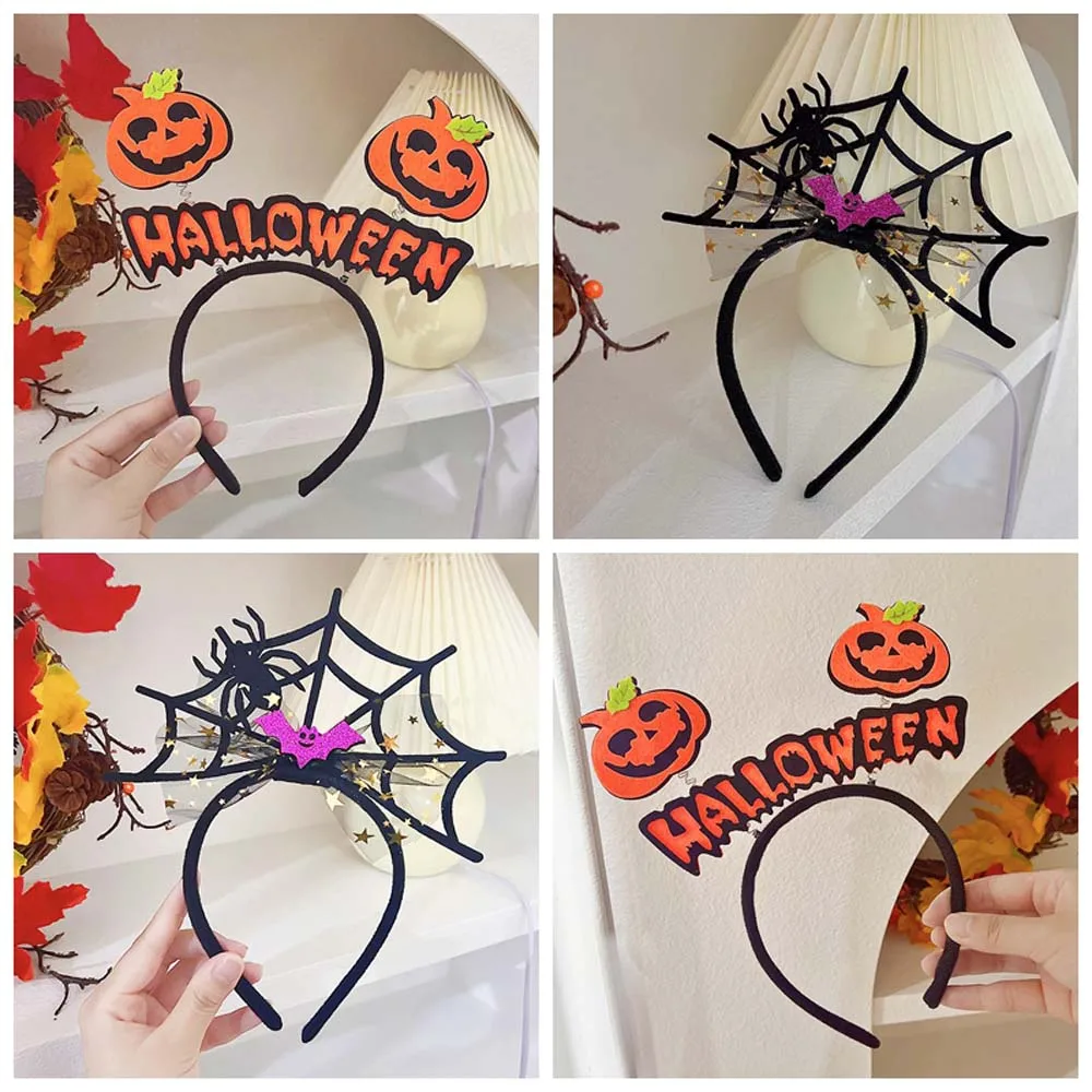 

Модная повязка на голову с летучими мышами на Хэллоуин, аксессуары для волос «сделай сам», повязки для волос с тыквой, головной убор, обруч для волос, паутина, повязка на голову, вечерние