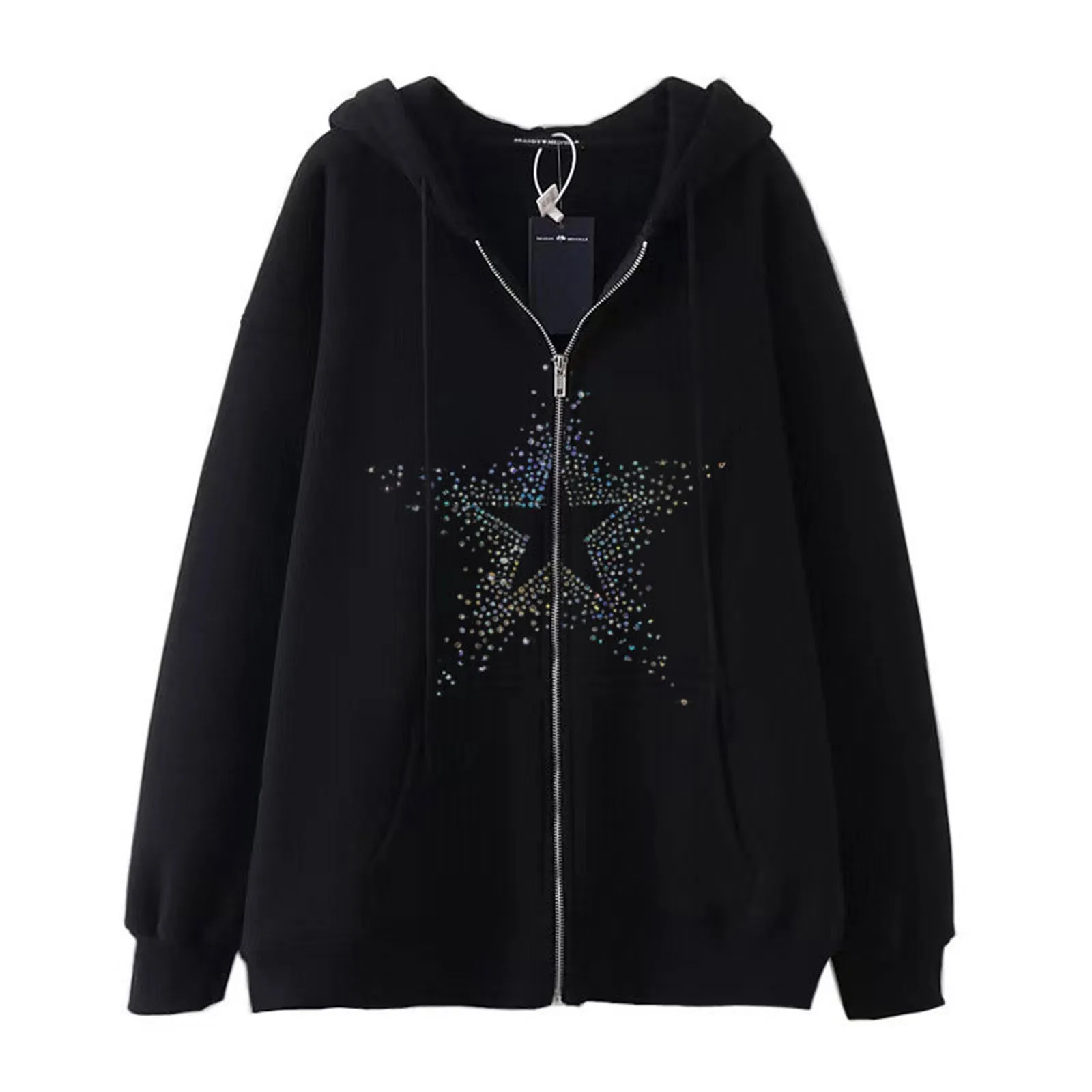 Men's And Women's Fall Winter Dark Wind Hip Hop Five Pointed Star Zipper Hoodie Men's Retro Windproof Outdoor