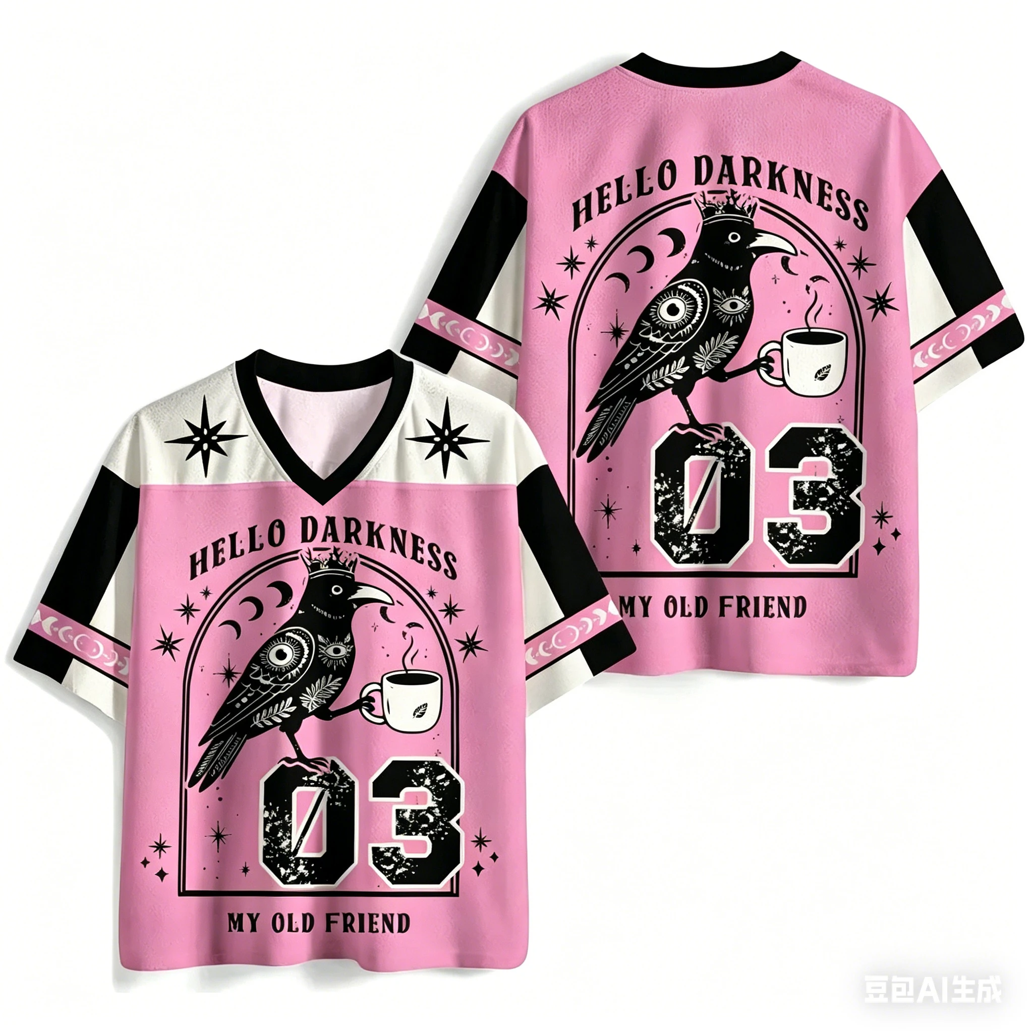 2026 Summer Fashion Cool Big Eyes Crow Printing Quick Drying Loose Short Sleeve Training Street Wear V-neck T-shirt Large