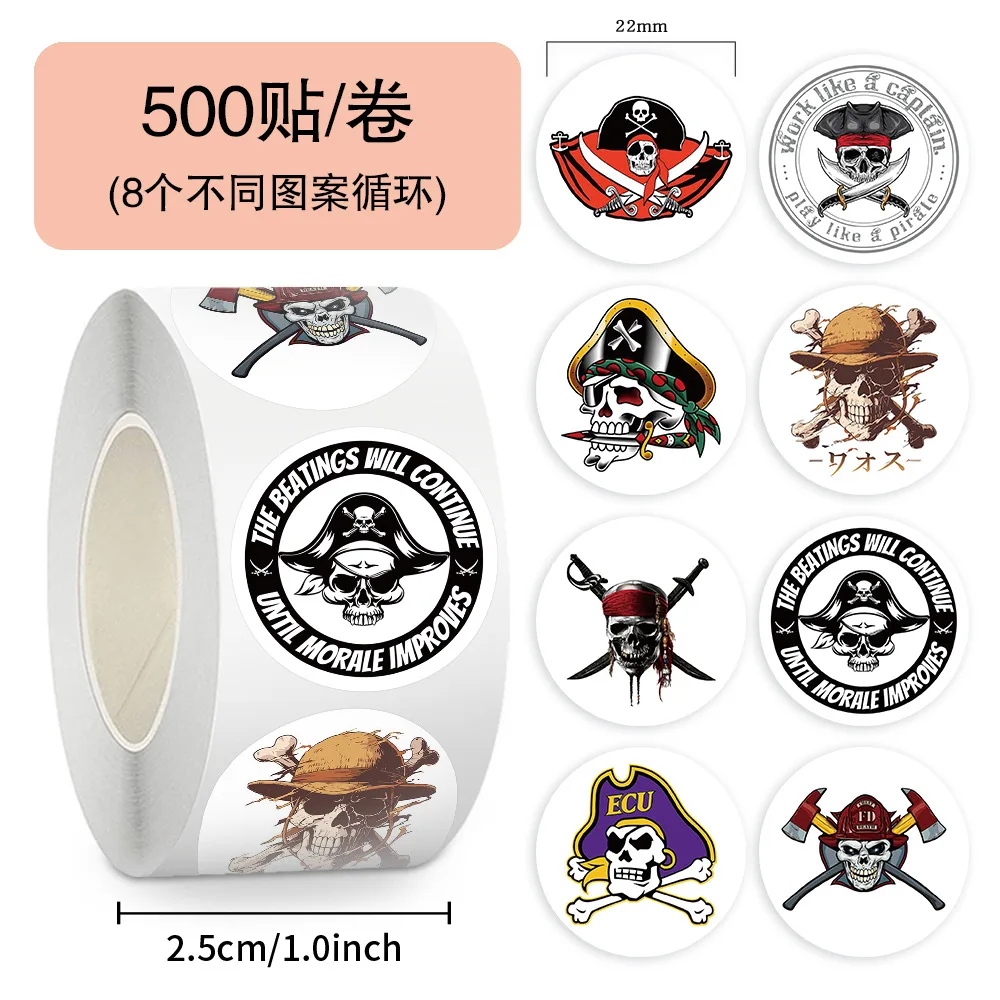 

500pcs/Roll Cartoon Cool Brutal Pirate Sealing Sticker DIY PVC Laptop Decals Decoration Stiker Reward Gift Toys