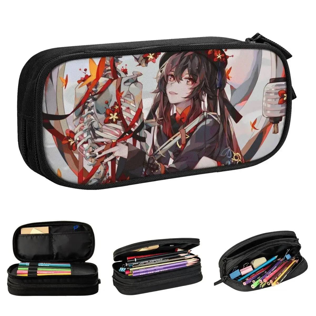 Deadly Smile Hu Tao Genshin Impact Pencil Case Kawaii Girl Pencil Pouch Pen Box Girls Boys Large Storage Bags School Supplies