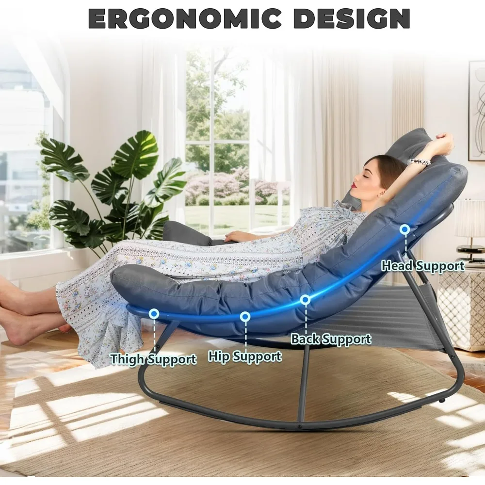 

Modern Metal Outdoor & Indoor Oversized Rocking Chairs Set of 2 with Thick Cushions High Back Lounge Rocker Chairs