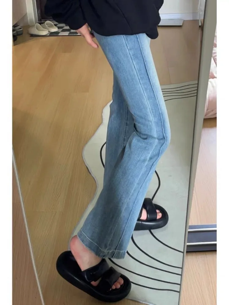 Flare Jeans Women Summer Girls Chic High Waist Slimming Temperament Casual Simple All-match Daily Slender Retro College Ulzzang