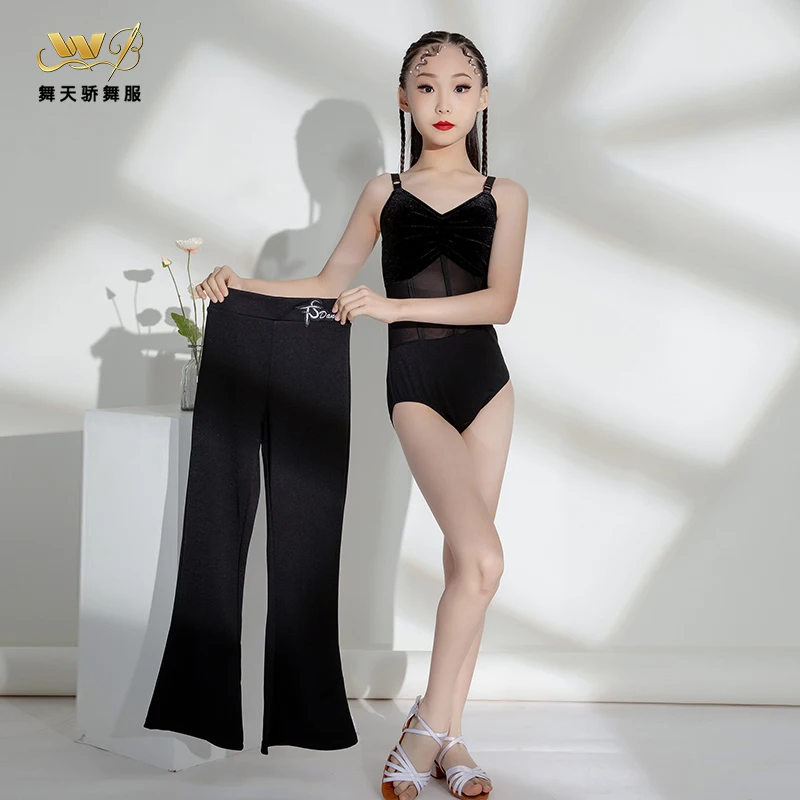 

Latin dance pants practice competition performance suit pants for girls, new children's high waisted flared pants set