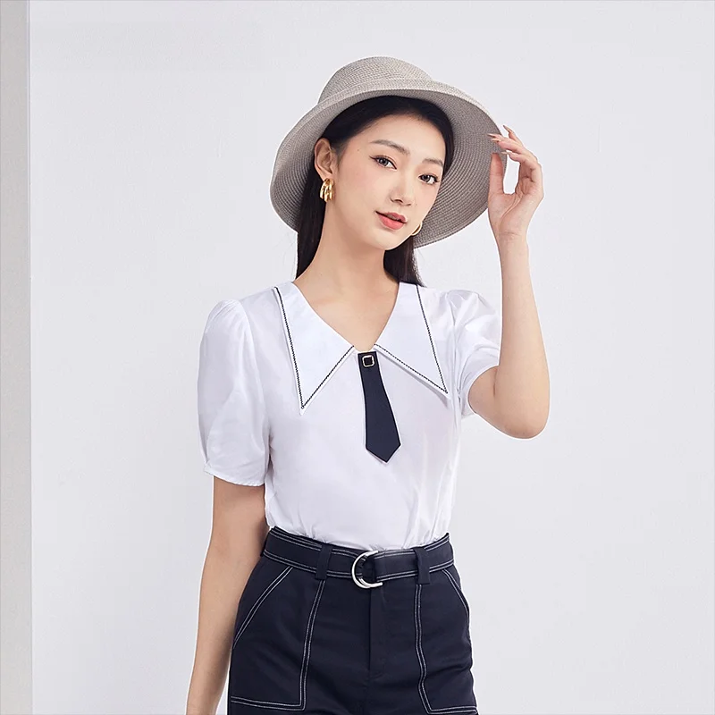 

Летняя новинка Dailanzhi: универсальный белый топ с коротким рукавом для женщин, повседневный, однотонный, в стиле кэжуал.