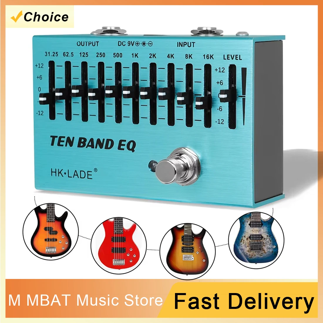 

HK·LADE Ten Band EQ Effect Pedals Mini Single Equalizer Electric Guitar Effect Pedal True Bypass Guitar Accessories