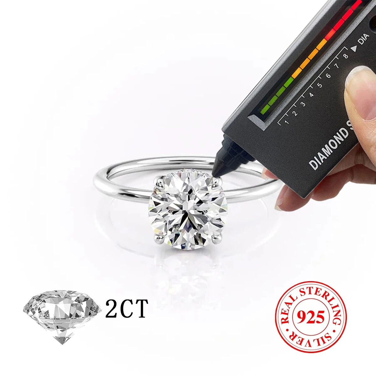Anello Moissanite da 2 ct in argento sterling 925 di lusso da 1 pezzo, regalo per anello boutique di moda da donna