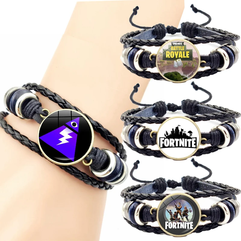 

Fortnites Time Stone Handmade Weaving Bracelets Cartoon Game Fortress Night Retro Leather Bangles Fine Jewelry boys girls Gift