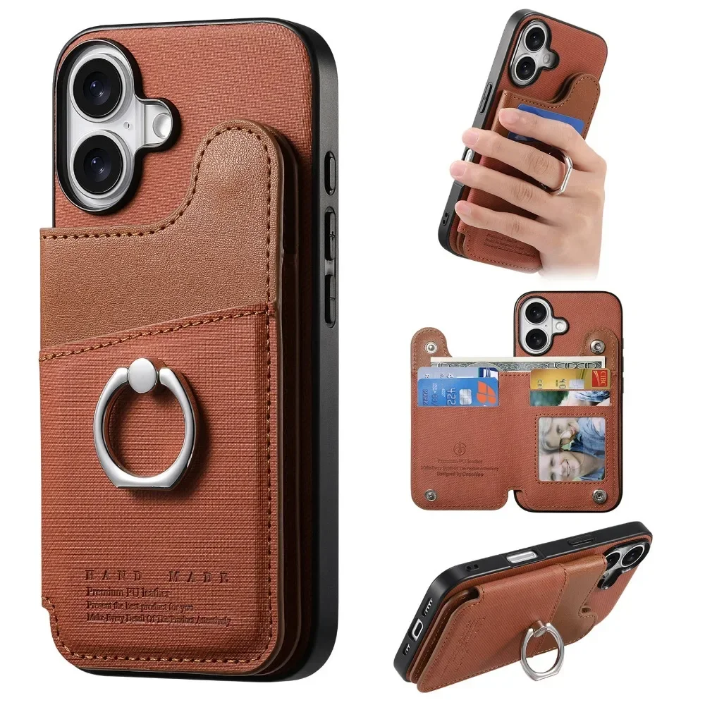 Flip-Wallet mit Kartenhalter RFID-blockierende Handyhülle für iPhone 18 17 16 15 14 Plus 13 12 Pro Max Ring-Lederhalterung – Detail 7