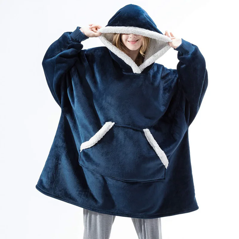 Hooded Nightgown Women Men Lamb Fleece Sweater TV Blanket Lazy Blanket Warm Fleece Weighted Blankets Travel Home