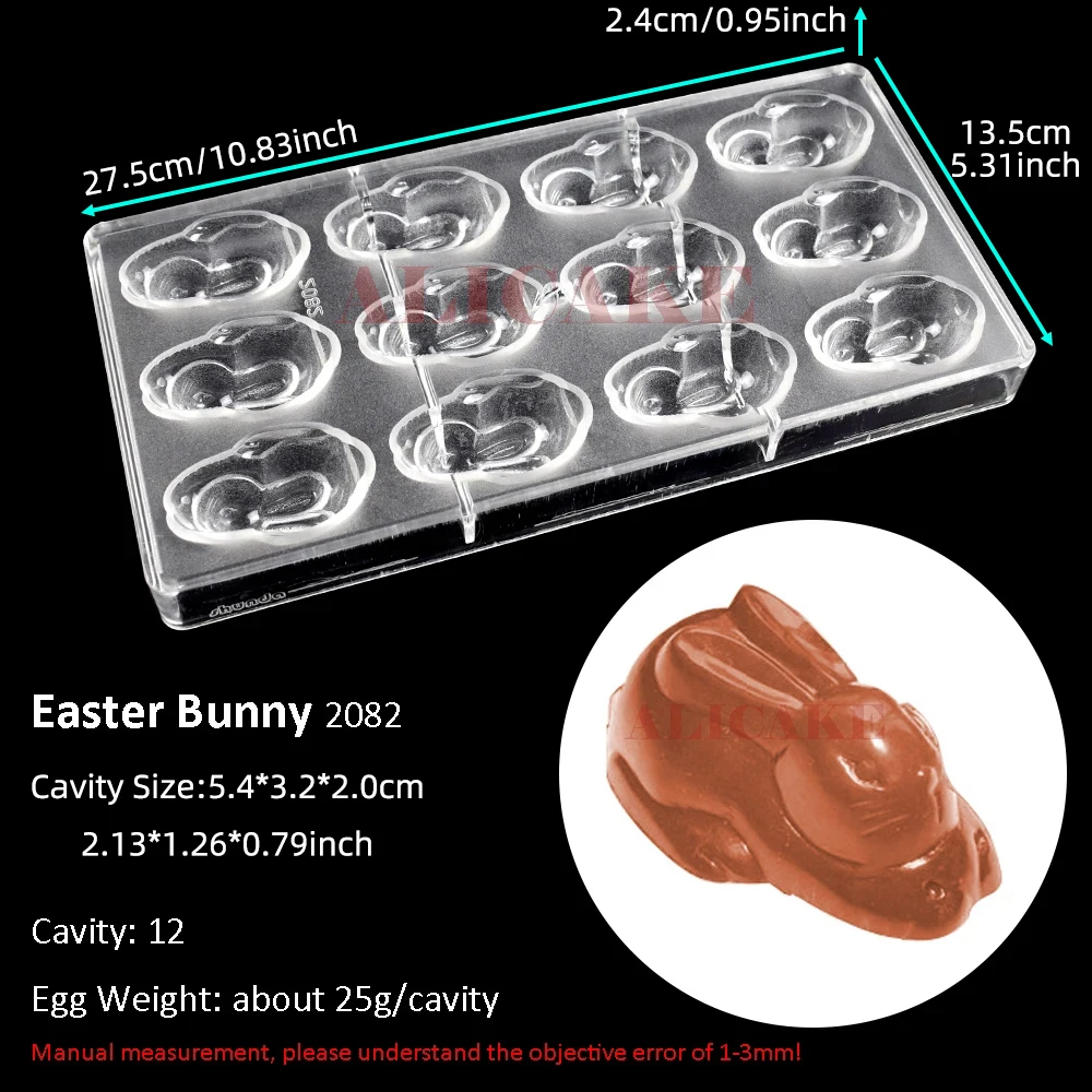 3D Easter Bunny Chocolate Mold Rabbit Shape Polycarbonate Chocolate Bonbons Candy Confectionery Baking Pastry Tools