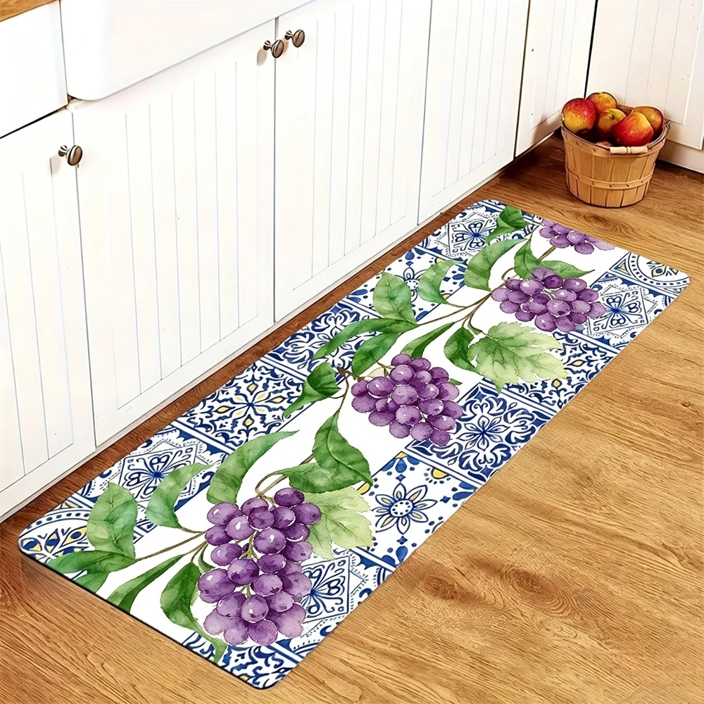 Commercial Kitchen Tile Flooring - Künstlerischer Fruchtdruck-Küchenteppich, klassische mediterrane Fliesen, Trauben,