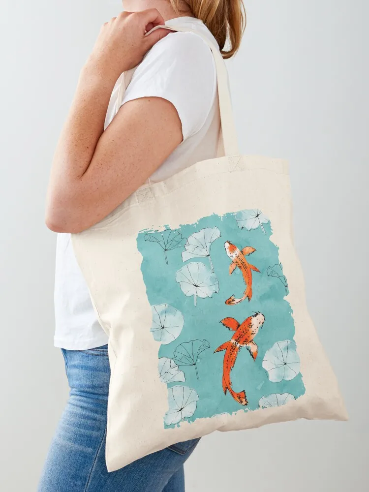 

Waterlily koi in turquoise Tote Bag tote bag screen Women's shopper bag Shopper handbag reusable shopping
