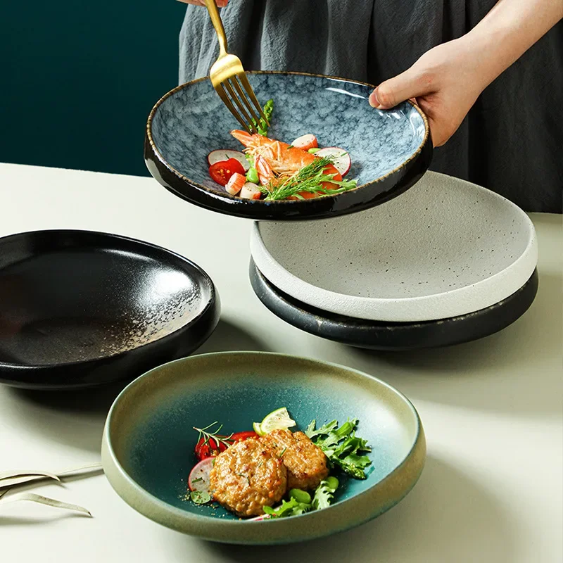 Household high-value ceramic bowl 8-inch thick edge round bowl thickened anti-scalding instant noodle bowl retro soup salad