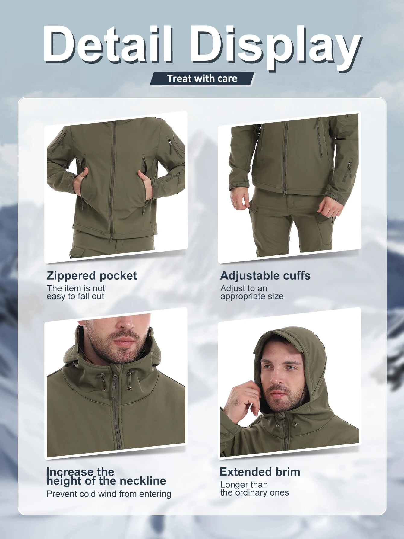 Esdy 1 Set of Men's Outdoor Fleece-Lined Jacket Suit, Outdoor Softshell Jacket, Mountaineering Suit, Men's Outdoor Tactical Jacket and Pants, Winter Thickened Warm Coat, Hunting Polar Softshell Suit, Outdoor Tactical S