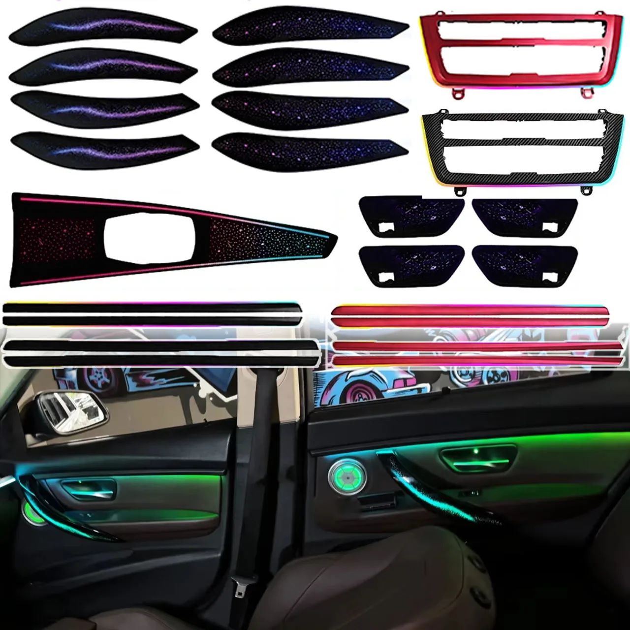 LHD RHD BMW F30 3 Series Interior Upgrade Ambient Light Kit OEM Size Rainbow Color Mode Screen App Control 5 Days Delivery