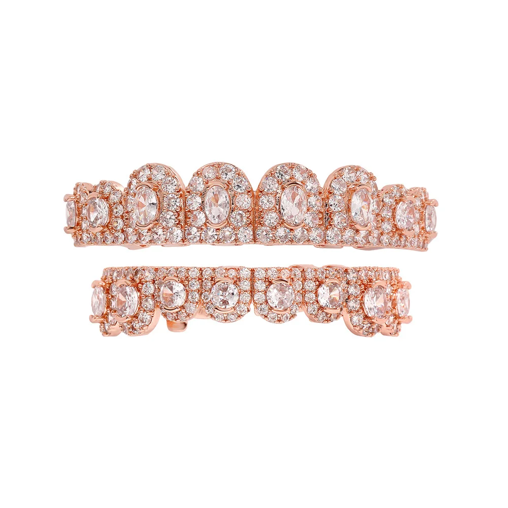 Anztilam Color Zircon Rose Gold Color Grillz Iced Out Grills Tooth Grill Men Women Hip Hop Caps Brass Fashion Jewelry Free Ship
